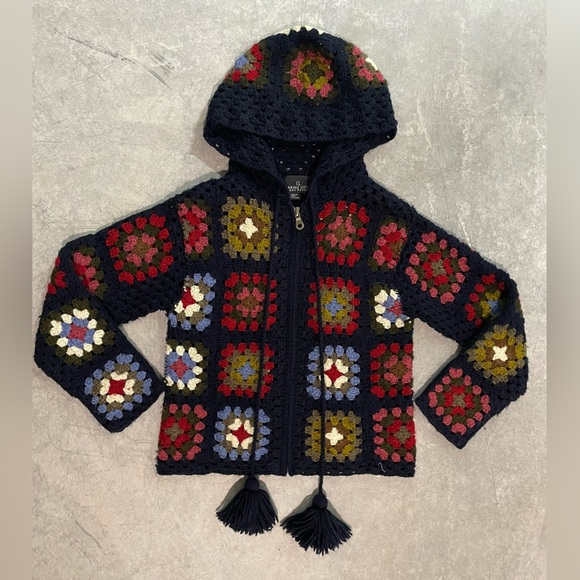 Vintage Carole Little Crochet Granny Square Hooded Zip Jacket Small Grannycore - Picture 4 of 10